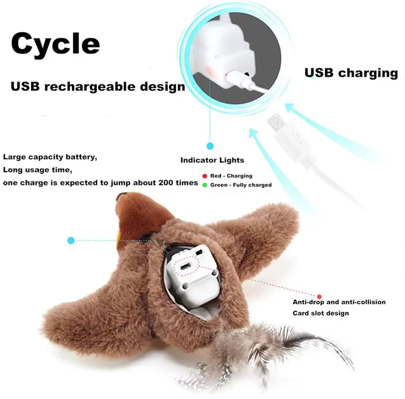 Interactive Cat Toy Flapping Bird with Catnip Rechargeable Simulation Bird Cat Toys Touch Activated Fluffy Plush Toys for Cats