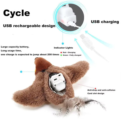 Interactive Cat Toy Flapping Bird with Catnip Rechargeable Simulation Bird Cat Toys Touch Activated Fluffy Plush Toys for Cats