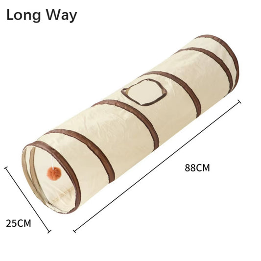 Interactive Foldable Cat Tunnel - Breathable Polyester & Steel Wire Play Tube in Beige & Coffee